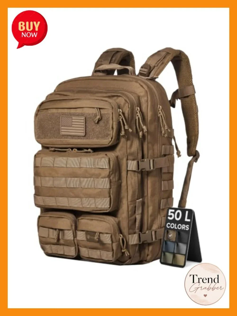 50L Tactical Backpack Military Molle Rucksack Heavy Duty Rip-Stop for Travel